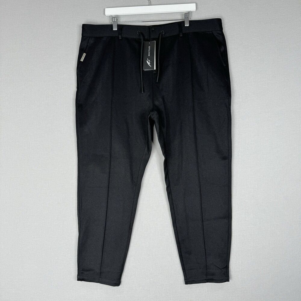 Mauvais Mens Pants 44 Black Zig Zag Textured Slim Fit Pintuck Old Money Office